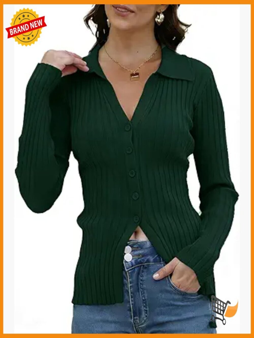 Women's Collared Button Up Cardigan Sweater Cinched Waist Fitted Stretchy Long